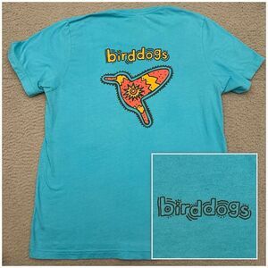 Bird Dogs Graphic T-Shirt Women's Large Blue Double Sided‎ Colorful Lightweight